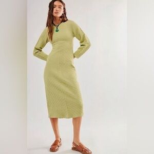 Free people small/xs gabby seamless long sleeve sweater dress stretchy green